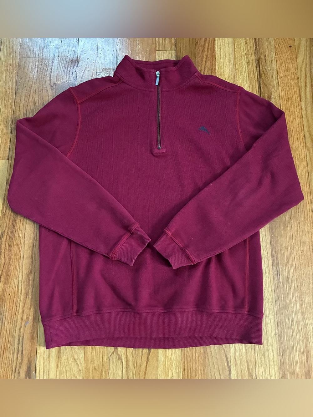 Tommy Bahama Dark Red 1/4 Zip Mock Neck Long Sleeve 100% Cotton Sweater Men’s L